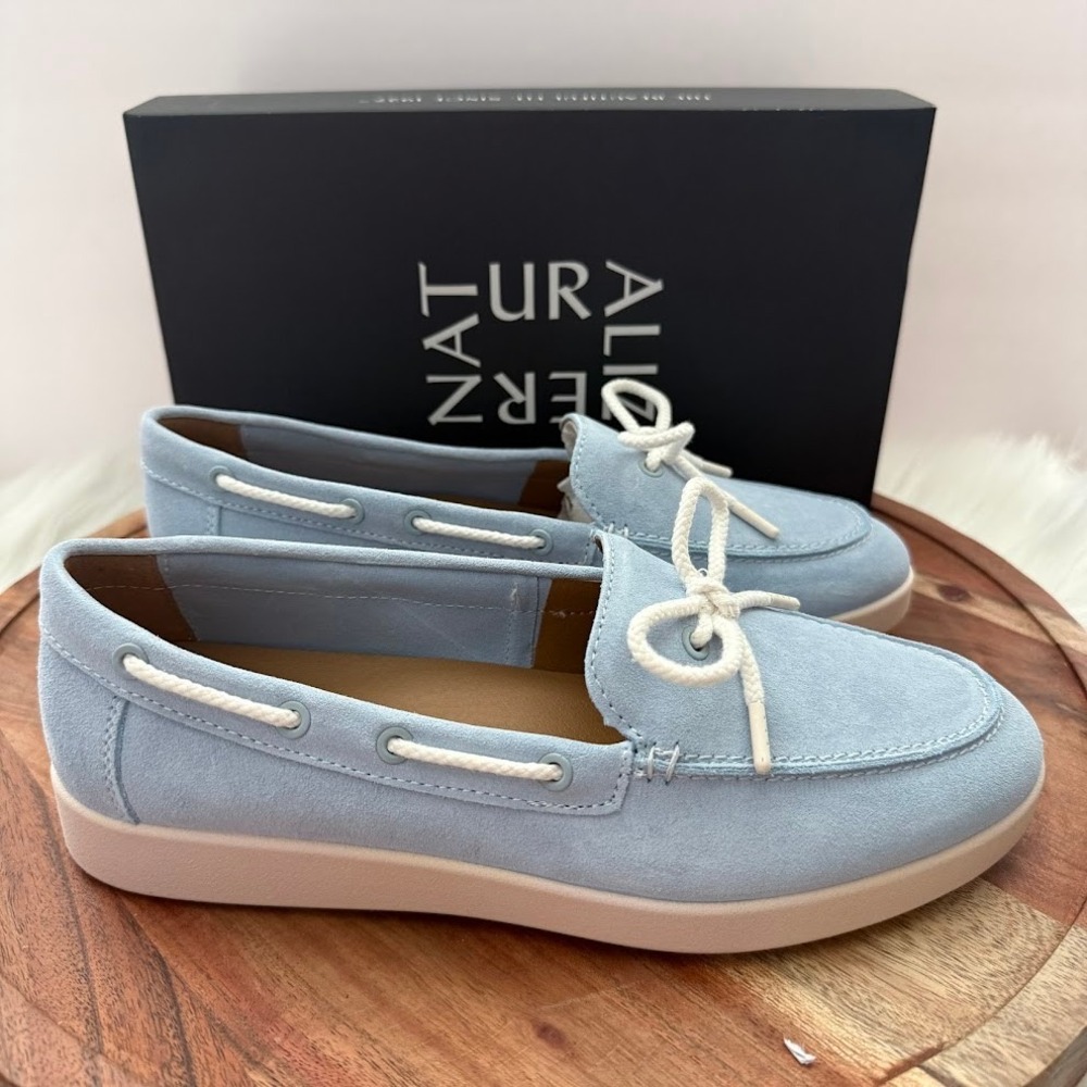 Naturalizer Womens 8W Keelboat Ice‎ Blue Leather Boat Shoe Loafers J4686L5401